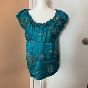 Vintage Emerald green Embroidered Women's Top, size PL